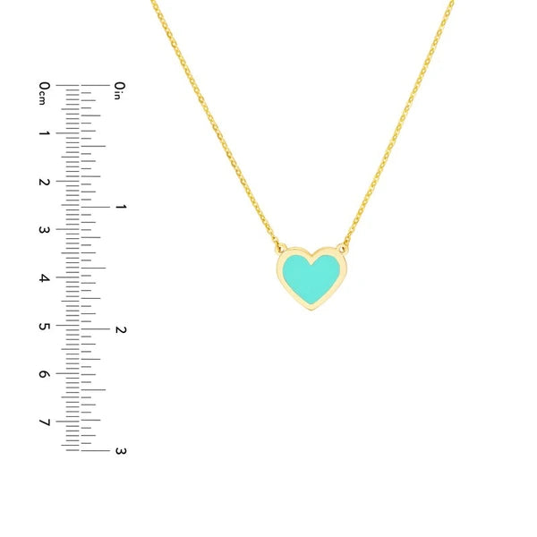 Light Turquoise EN/Amel Bezel Heart Necklace