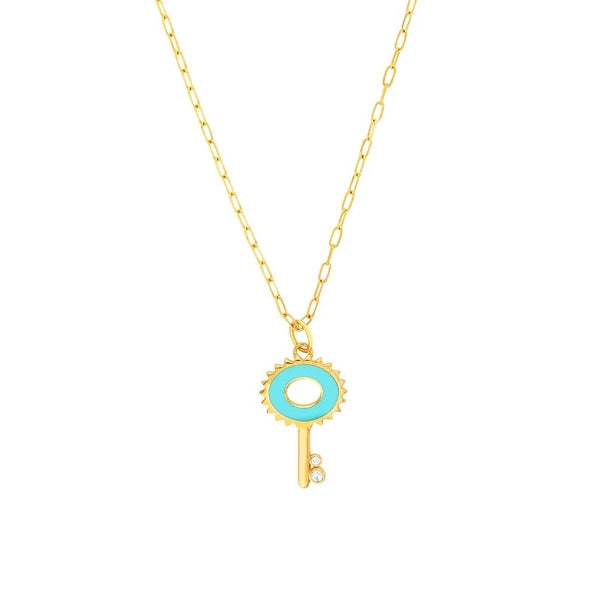 Lt.Turquoise EN/Amel Key Necklace with Diamonds