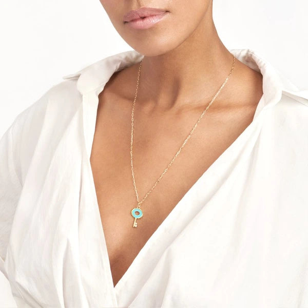 Lt.Turquoise EN/Amel Key Necklace with Diamonds