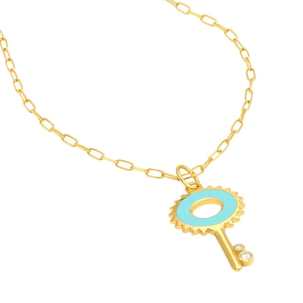 Lt.Turquoise EN/Amel Key Necklace with Diamonds