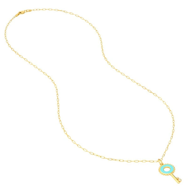 Lt.Turquoise EN/Amel Key Necklace with Diamonds
