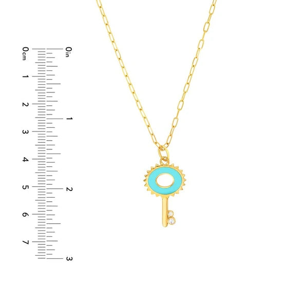 Lt.Turquoise EN/Amel Key Necklace with Diamonds