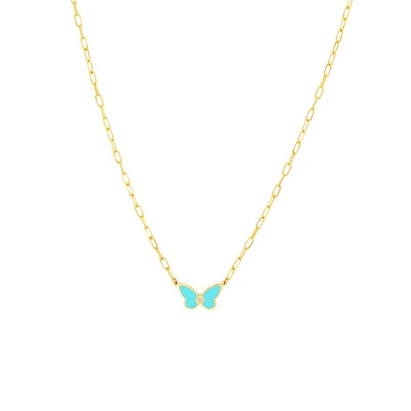 Light Turquoise Buttlerfly Necklace with Diamond