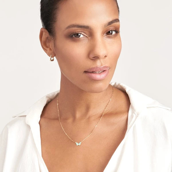 Light Turquoise Buttlerfly Necklace with Diamond