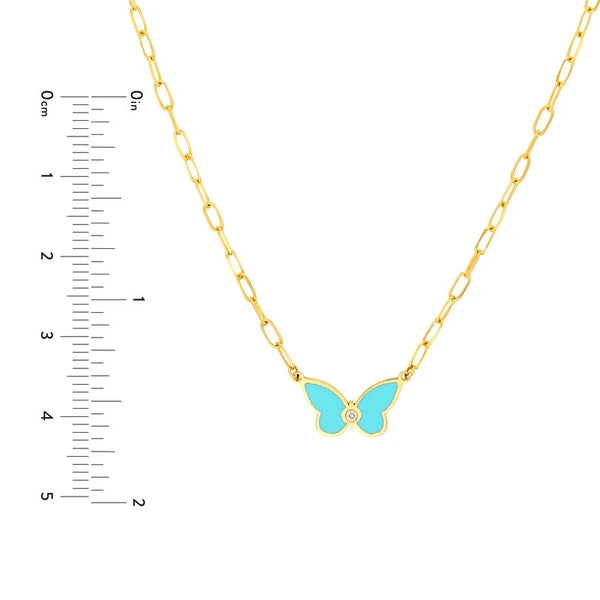 Light Turquoise Buttlerfly Necklace with Diamond