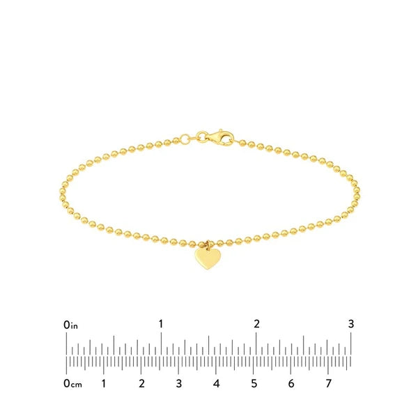 2.0mm Beaded Chain with Dangle Heart Bracelet