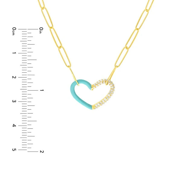50/50 Lt. Turquoise EN/Amel Diamond Heart Necklace