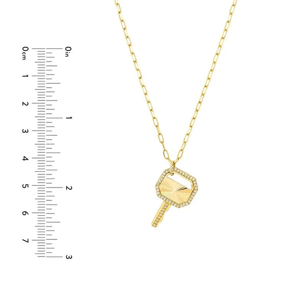 Fluted Diamond Frame Key Pendant on Paper Clip Chain
