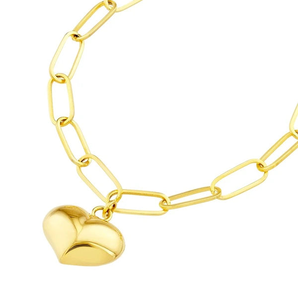 Puff Heart on 3mm Paper Clip Bracelet PSL