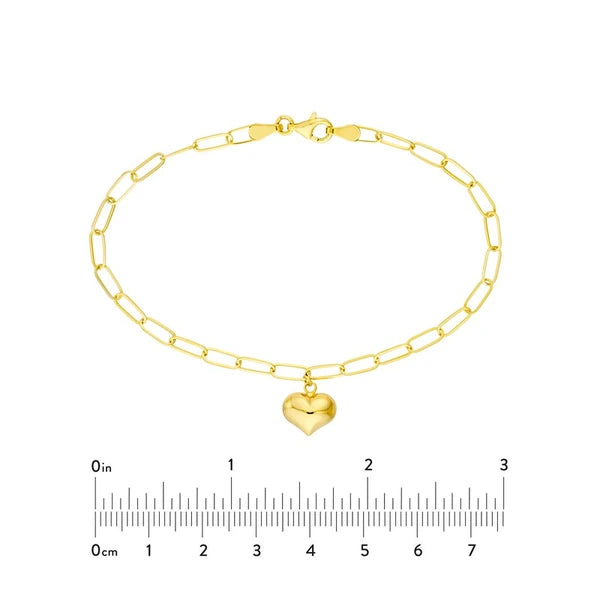 Puff Heart on 3mm Paper Clip Bracelet PSL