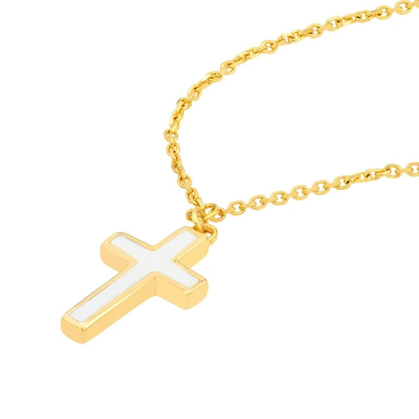 White Cross EN/Amel Pendant Necklace