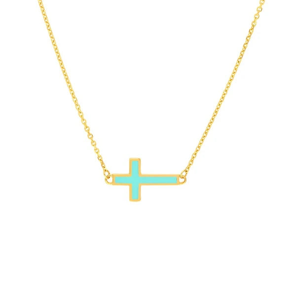 Lt.Turquoise EN/Amel Sideways Cross Necklace