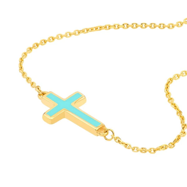 Lt.Turquoise EN/Amel Sideways Cross Necklace