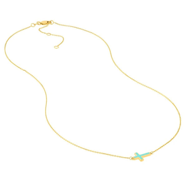 Lt.Turquoise EN/Amel Sideways Cross Necklace