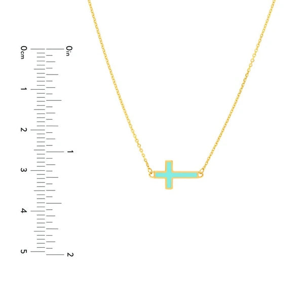 Lt.Turquoise EN/Amel Sideways Cross Necklace