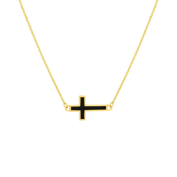 Black EN/Amel Sideways Cross Necklace