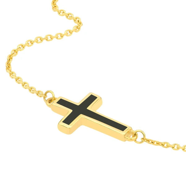 Black EN/Amel Sideways Cross Necklace