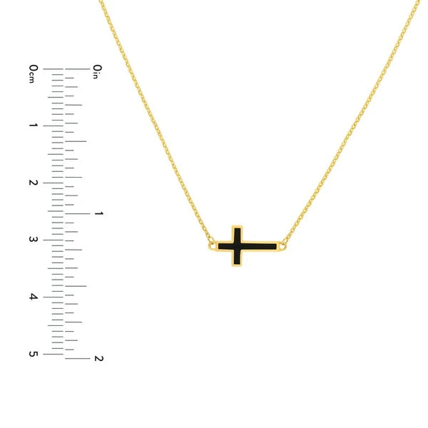 Black EN/Amel Sideways Cross Necklace