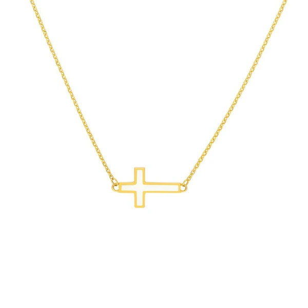 White EN/Amel Sideways Cross Necklace