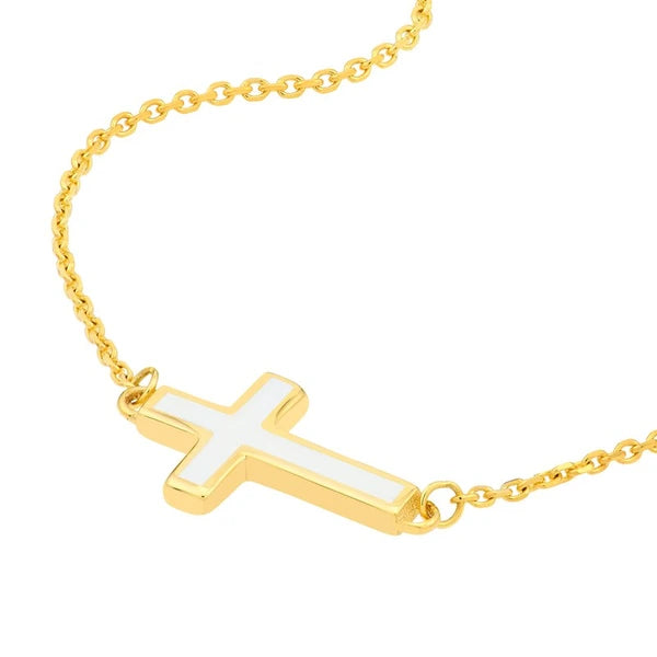 White EN/Amel Sideways Cross Necklace