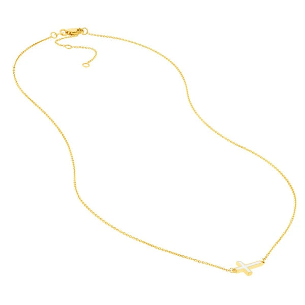 White EN/Amel Sideways Cross Necklace