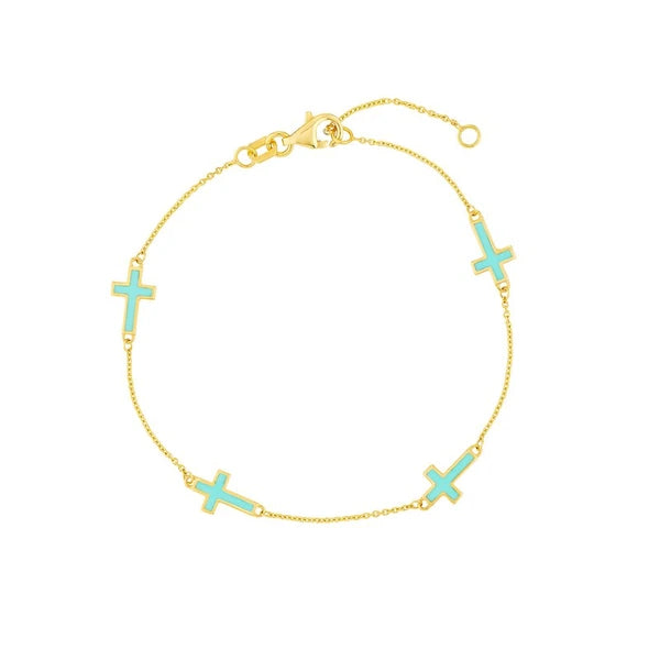 Lt.Turquoise EN/Amel Crosses Station Bracelet