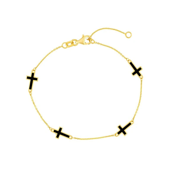 Black EN/Amel Crosses Station Bracelet