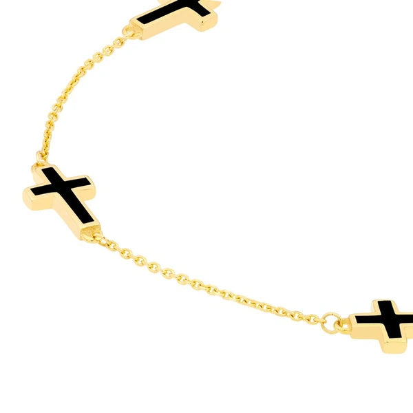 Black EN/Amel Crosses Station Bracelet