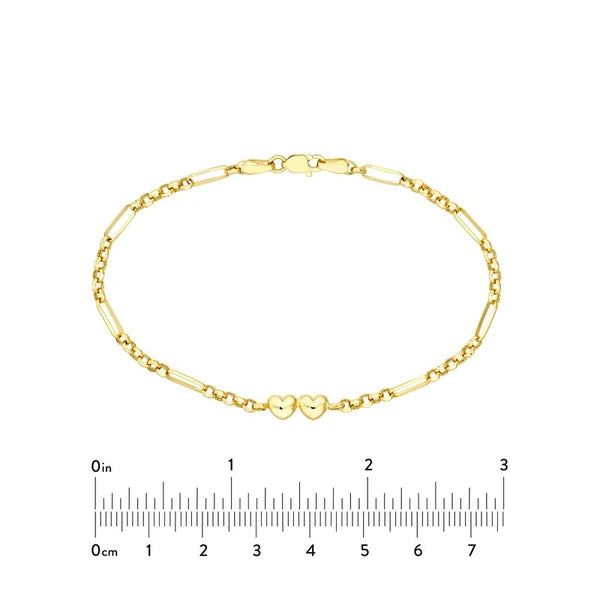 Double Puff Heart Station Paper Clip Bracelet