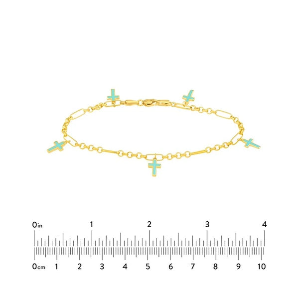 Lt.Turquoise Crosses on 6+1 Rolo Chain Bracelet