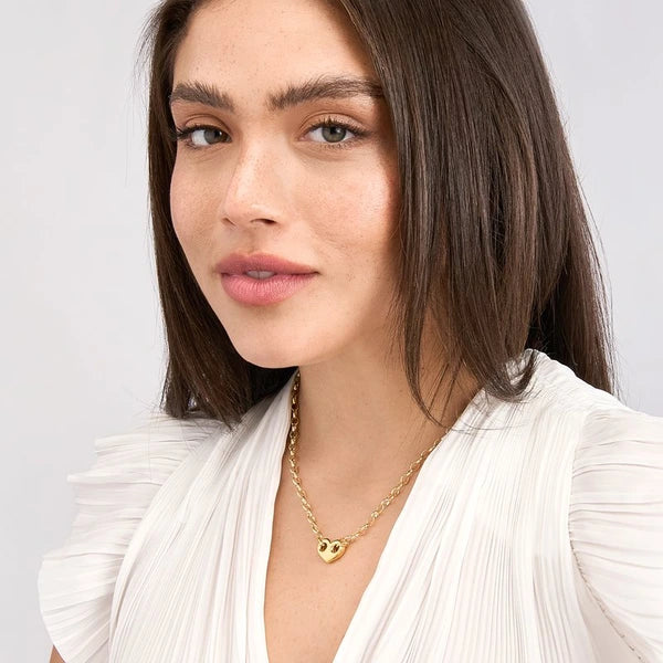 Heart Puff Mariner w/Oval Rolo Necklace
