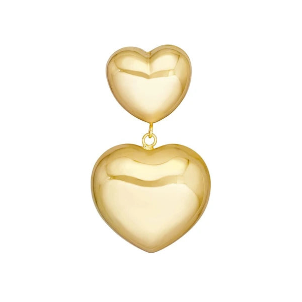 Double Puff Heart Dangle Earrings
