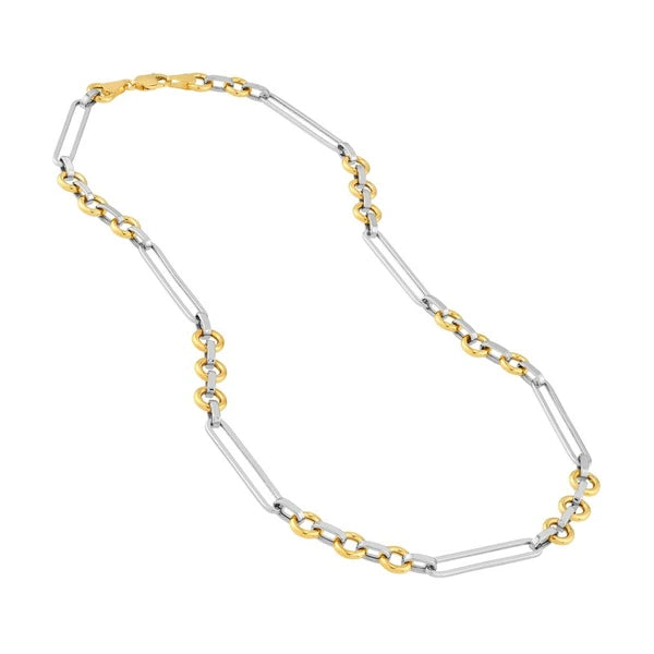 Two Tone Oval Link With Rolo Link Necklace