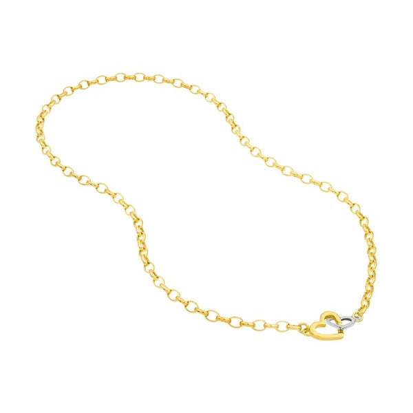 Two Tone Push Lock Heart Pendant Necklace