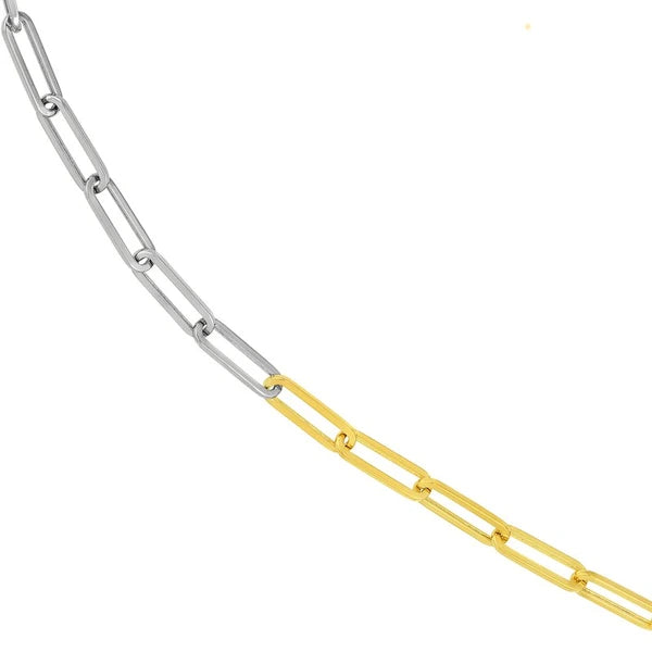 Two Tone Hollow 50/50 Paper Clip Necklace
