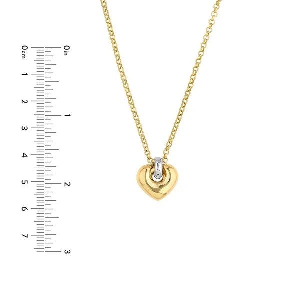 Two Tone Puff Heart Pendant Necklace