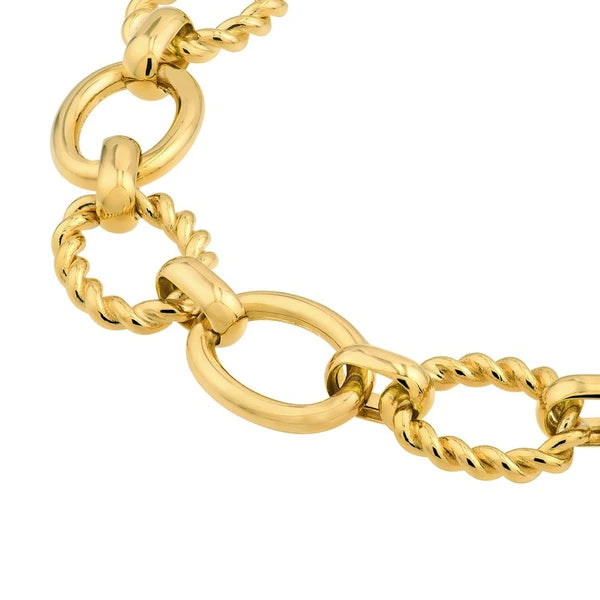 Polished And Textured Oval Link Bracelet