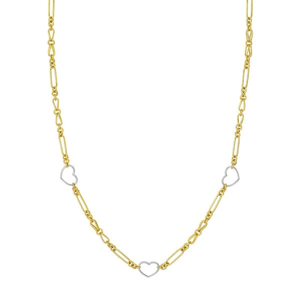 Two Tone Heart and Link Station Necklace