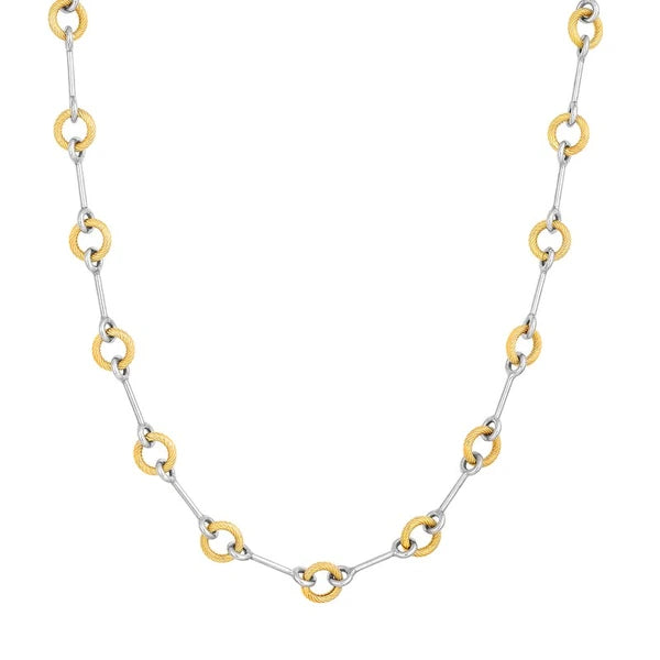 Two Tone AlterN/Ating Textured Link Necklace