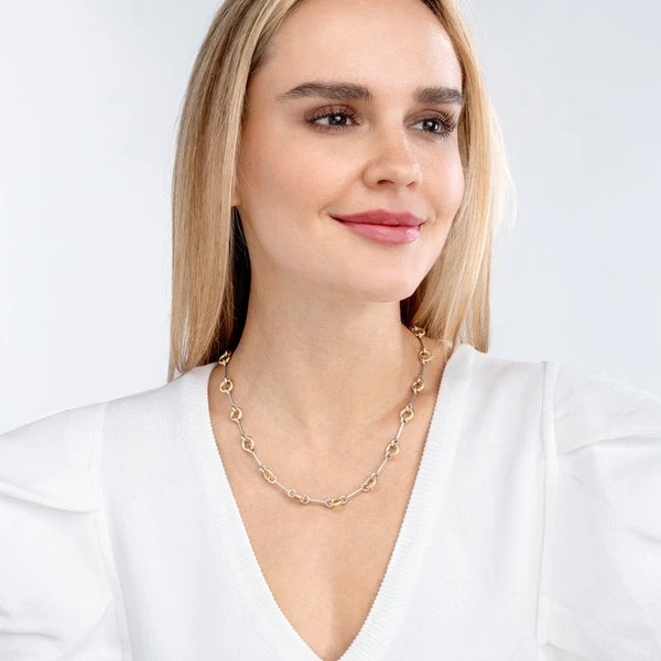 Two Tone AlterN/Ating Textured Link Necklace