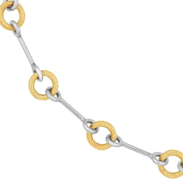 Two Tone AlterN/Ating Textured Link Necklace