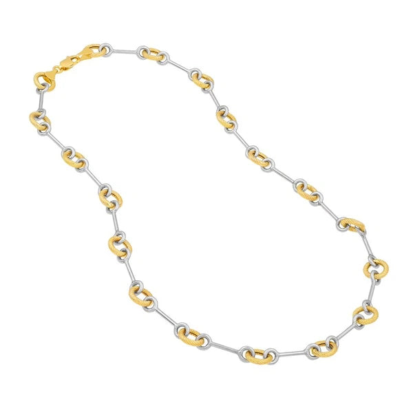 Two Tone AlterN/Ating Textured Link Necklace