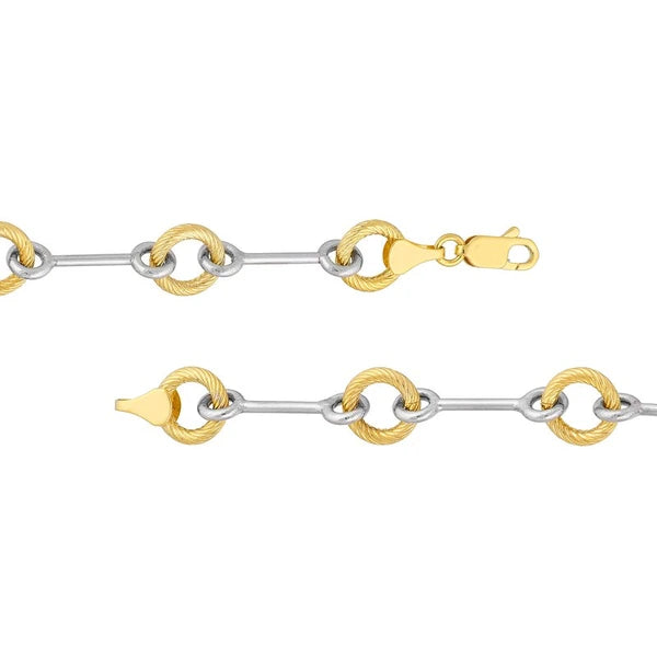Two Tone AlterN/Ating Textured Link Necklace