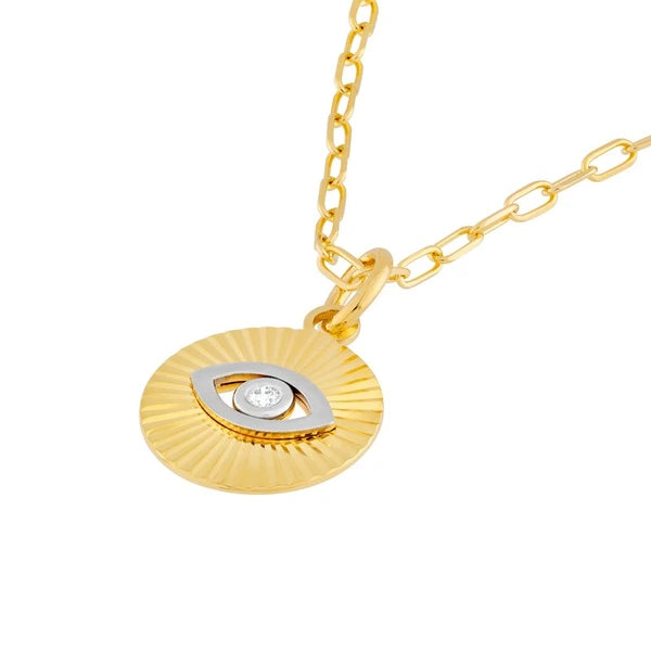 Diamond Two Tone Fluted Evil Eye Charm