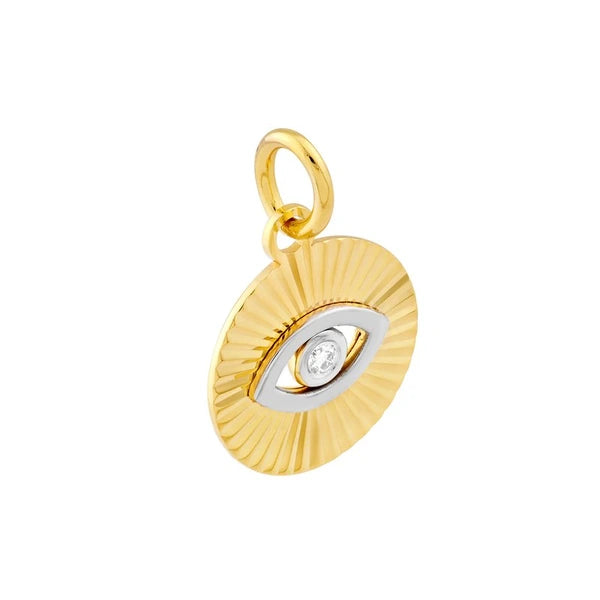 Diamond Two Tone Fluted Evil Eye Charm