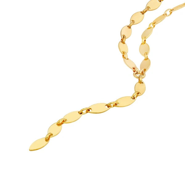 Mirror Oval Shape Link Lariat Necklace