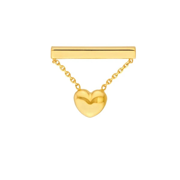 Horizontal Bar Earrings with Dangle Heart Chain