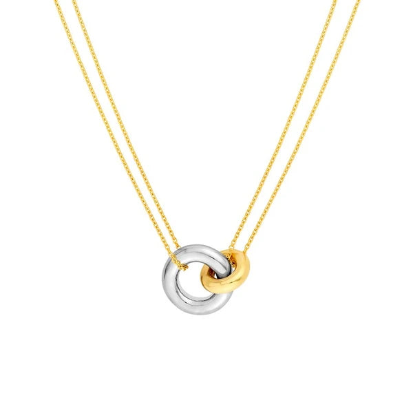 Two Tone Double Chain Interlocking Circle Necklace