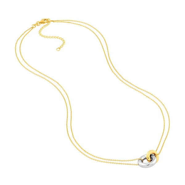 Two Tone Double Chain Interlocking Circle Necklace