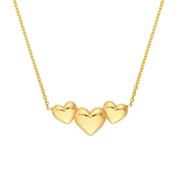 Grouped 3 Hearts Cable Necklace
